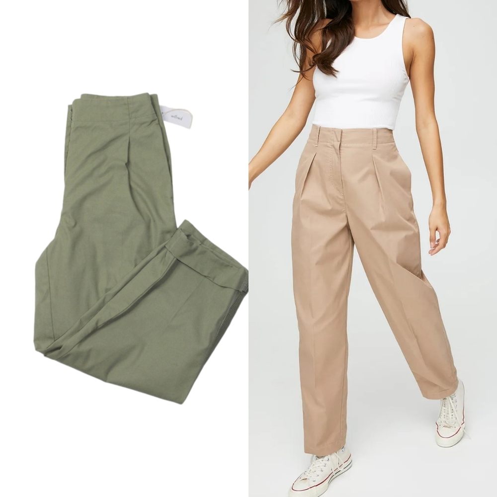 Aritzia Wilfred Free Pants Day Off Pleated High Waist Trousers In Sage Frost 2